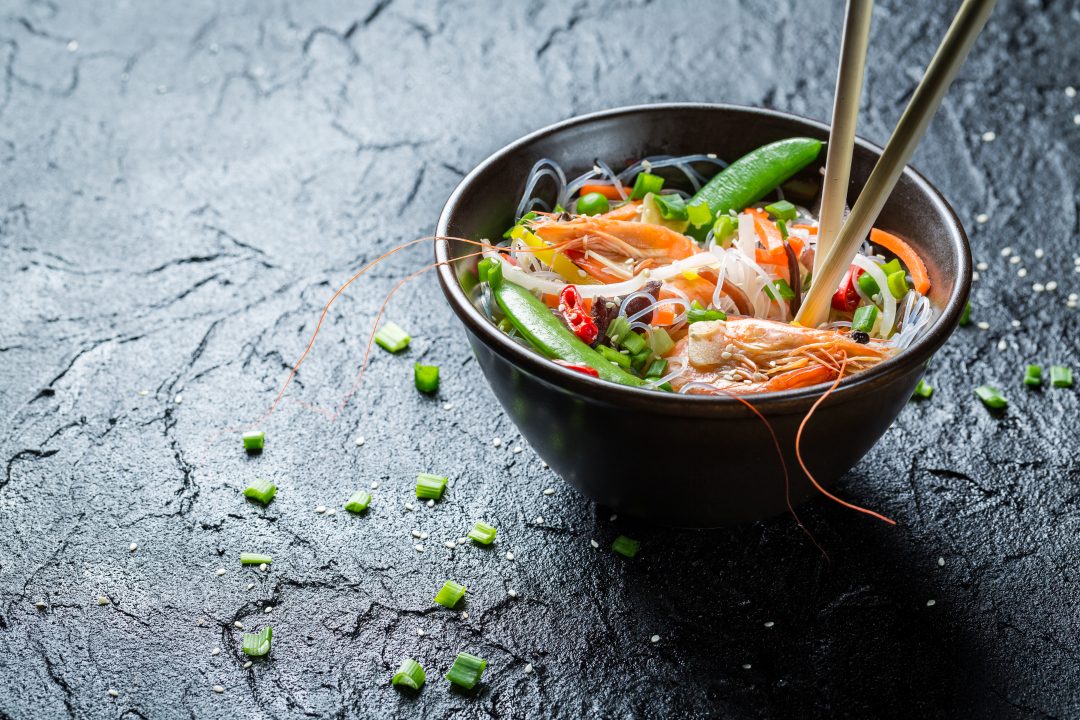 rýžové nudle s krevetami